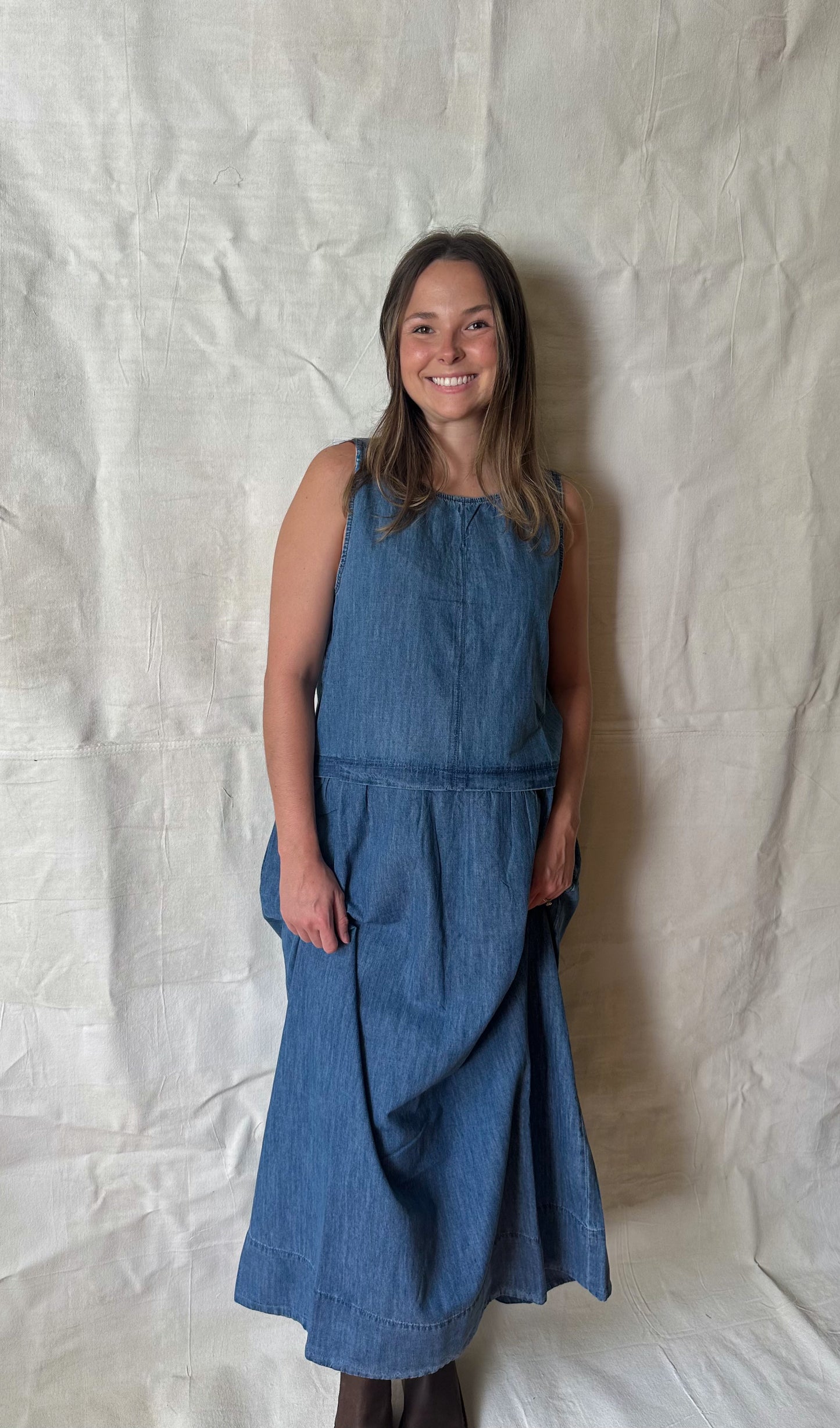 Cider Season Denim Midi Dress