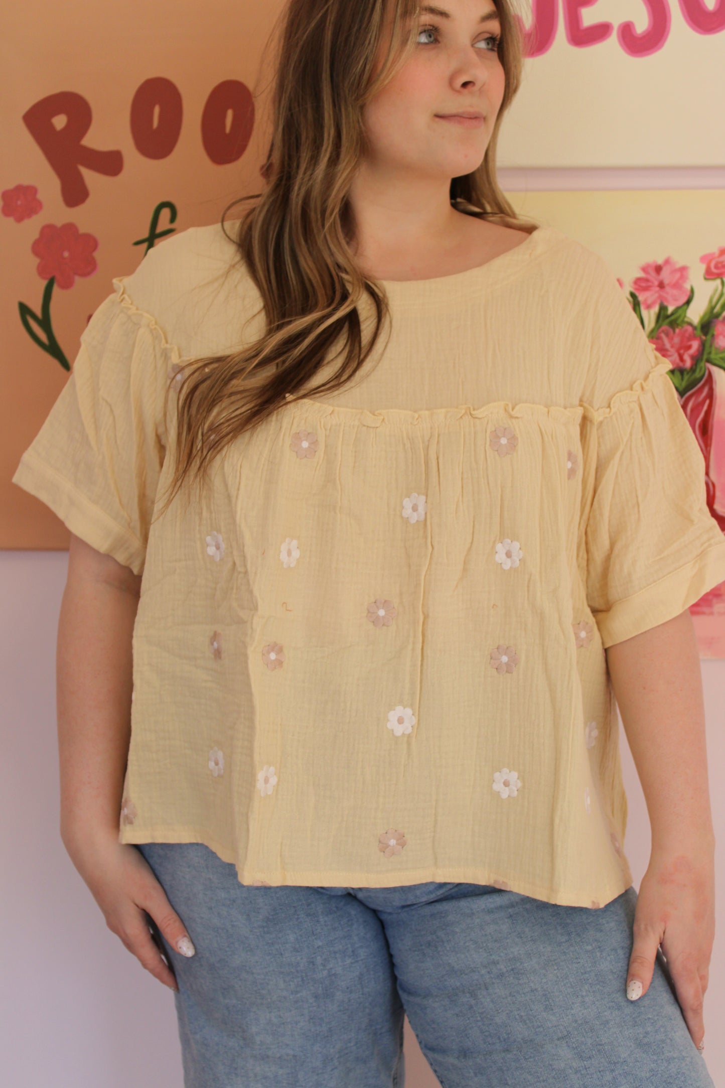 Dainty Floral Babydoll Top - Cream