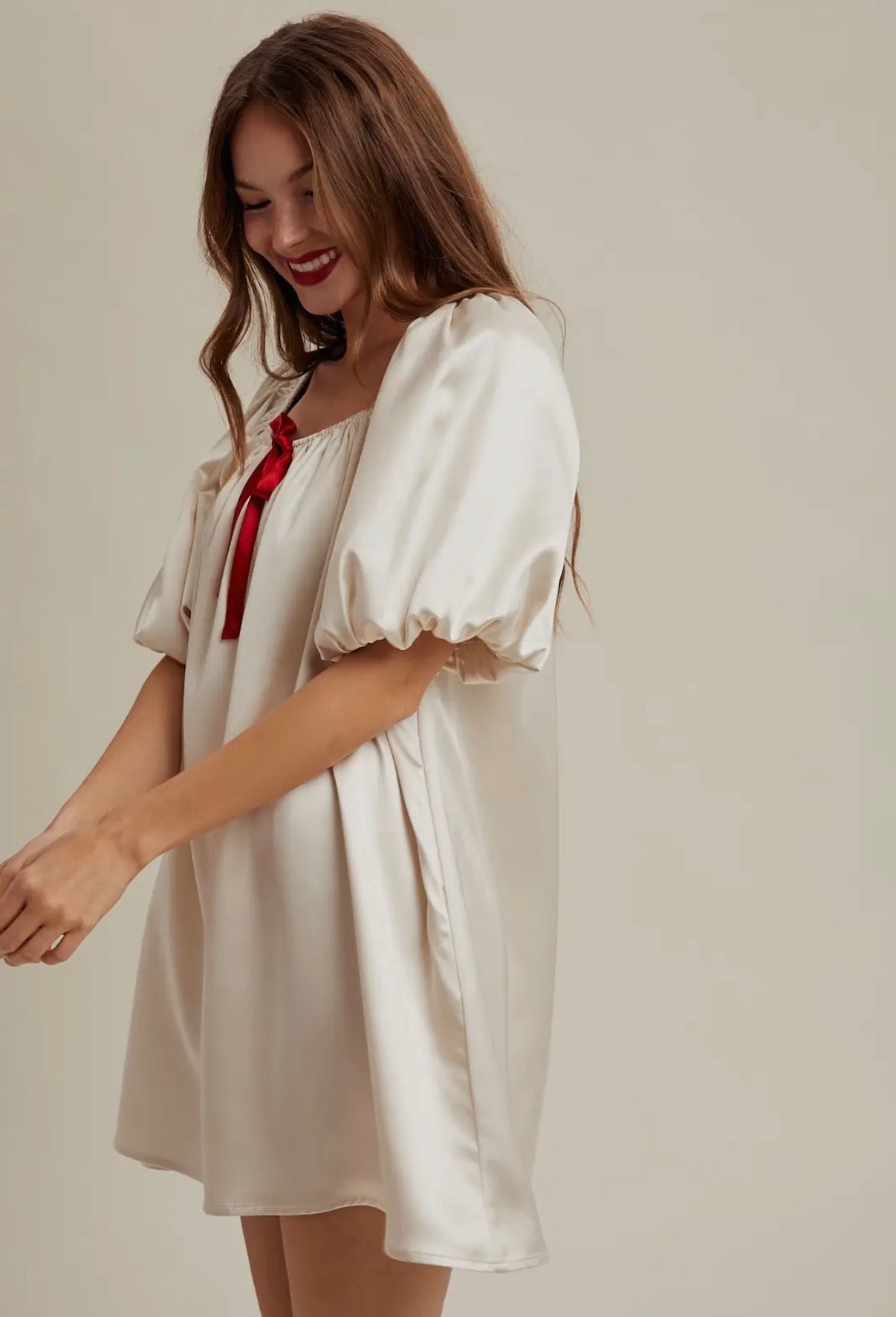 Winter White Puff Sleeve Mini Dress