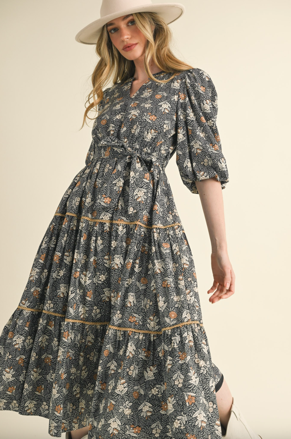 Bubble Sleeve Midi Dress