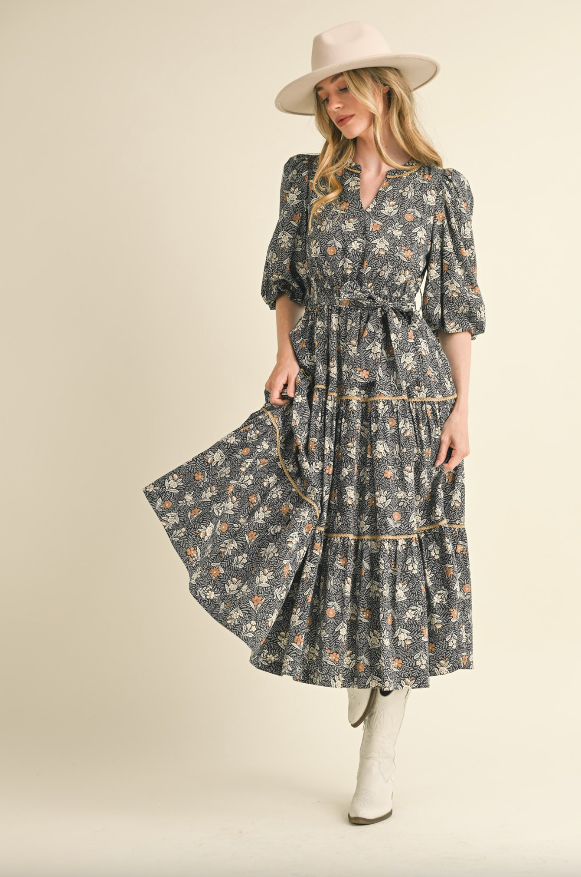 Bubble Sleeve Midi Dress