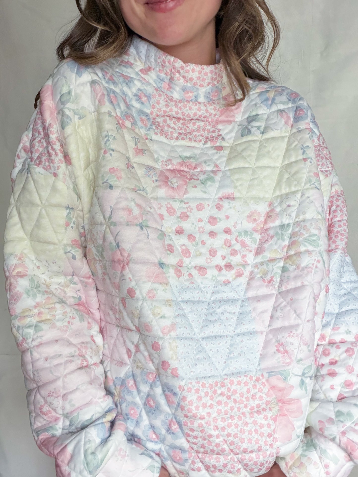 Floral Quilted Mock Neck Sweater
