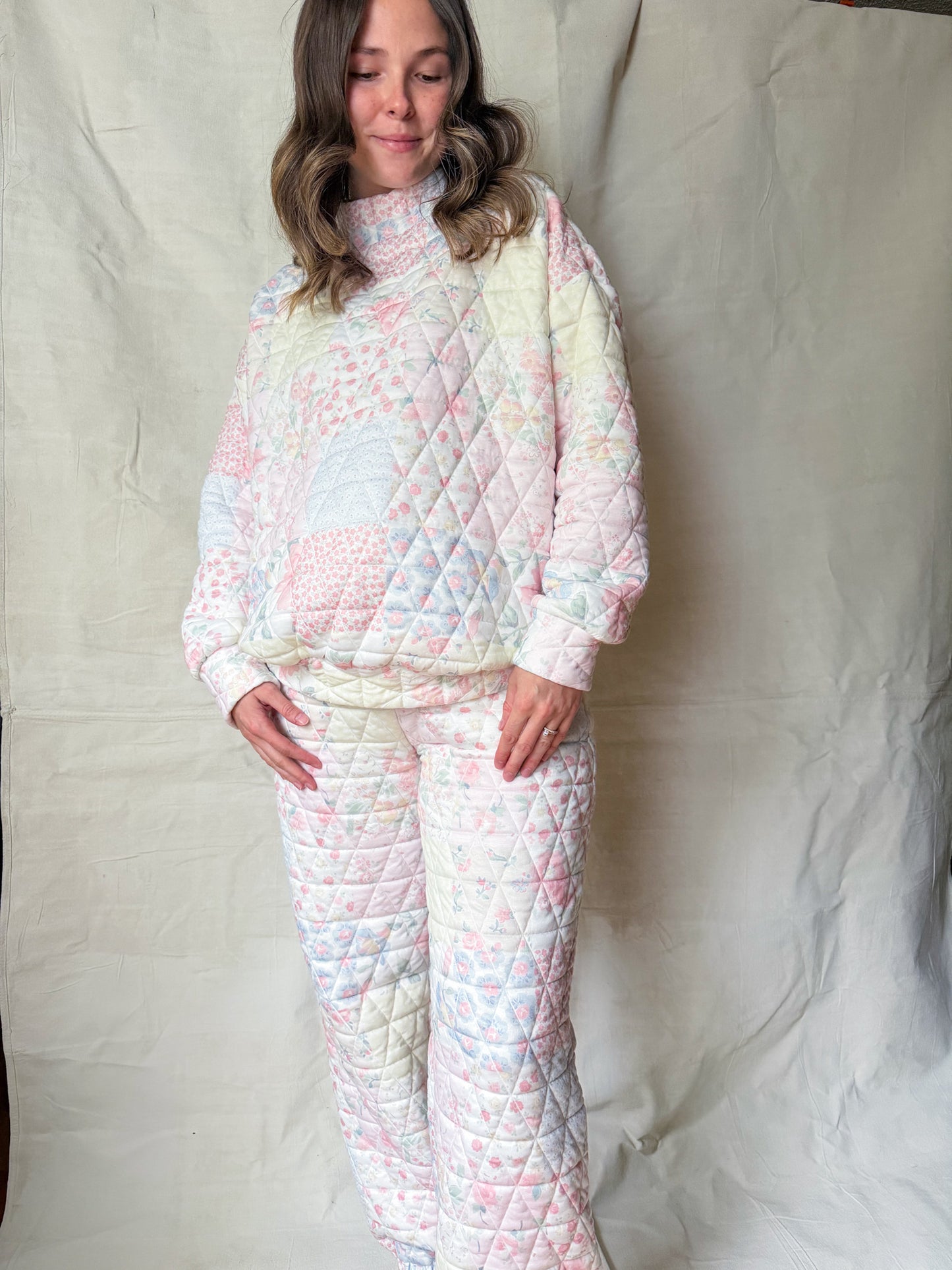 Floral Quilted Mock Neck Sweater