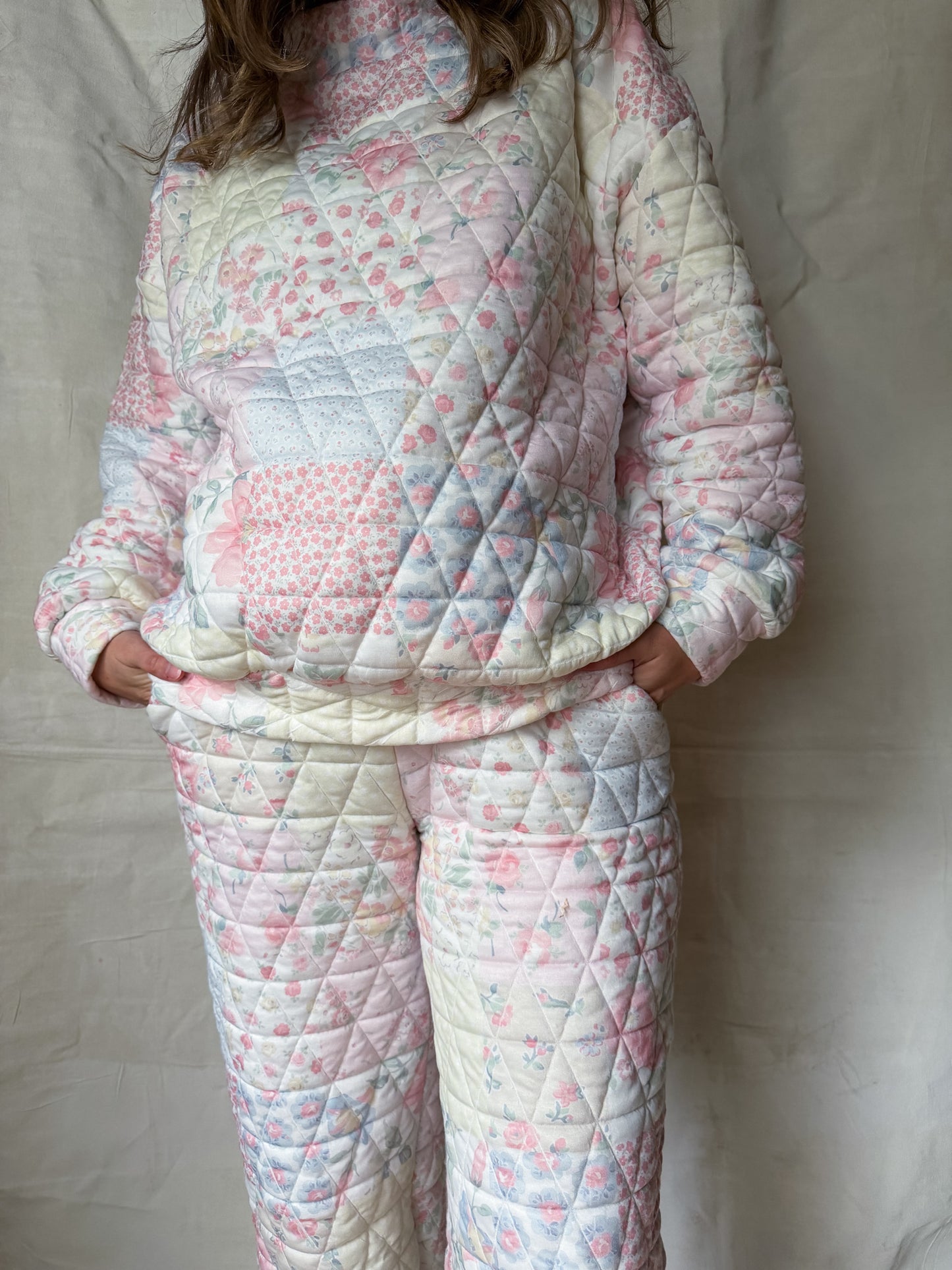 Floral Quilted Mock Neck Sweater