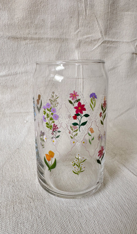 Floral Quilt 16oz Glass