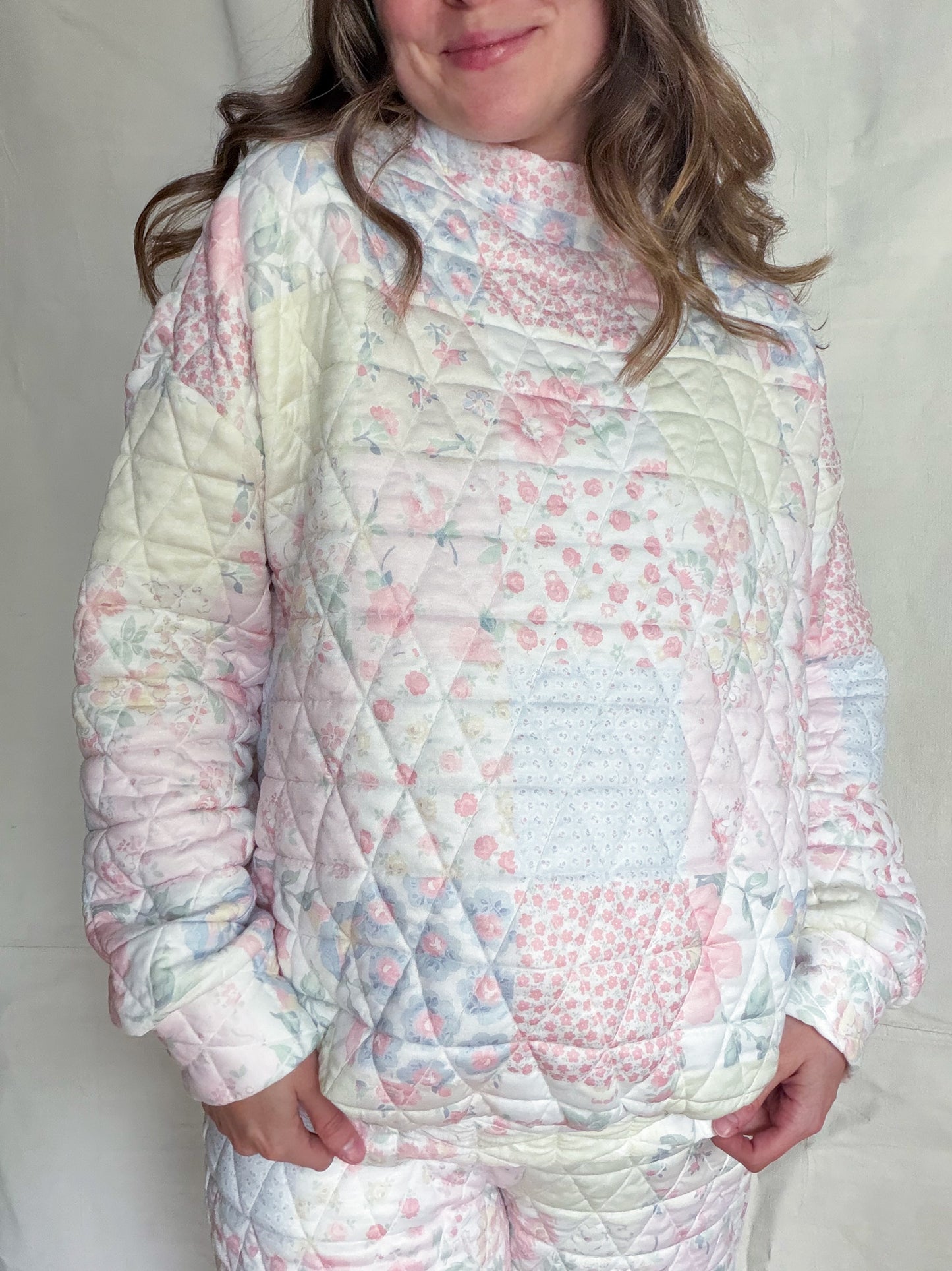 Floral Quilted Mock Neck Sweater