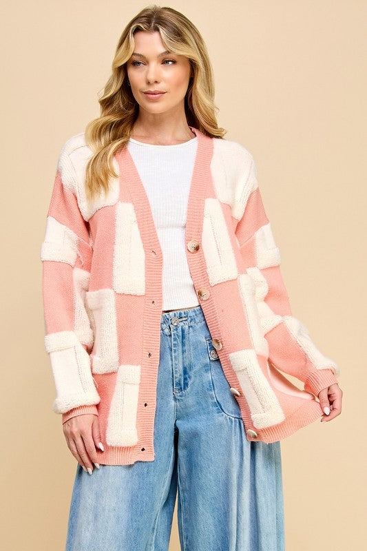 Square Chess Chunky Knit Cardigan
