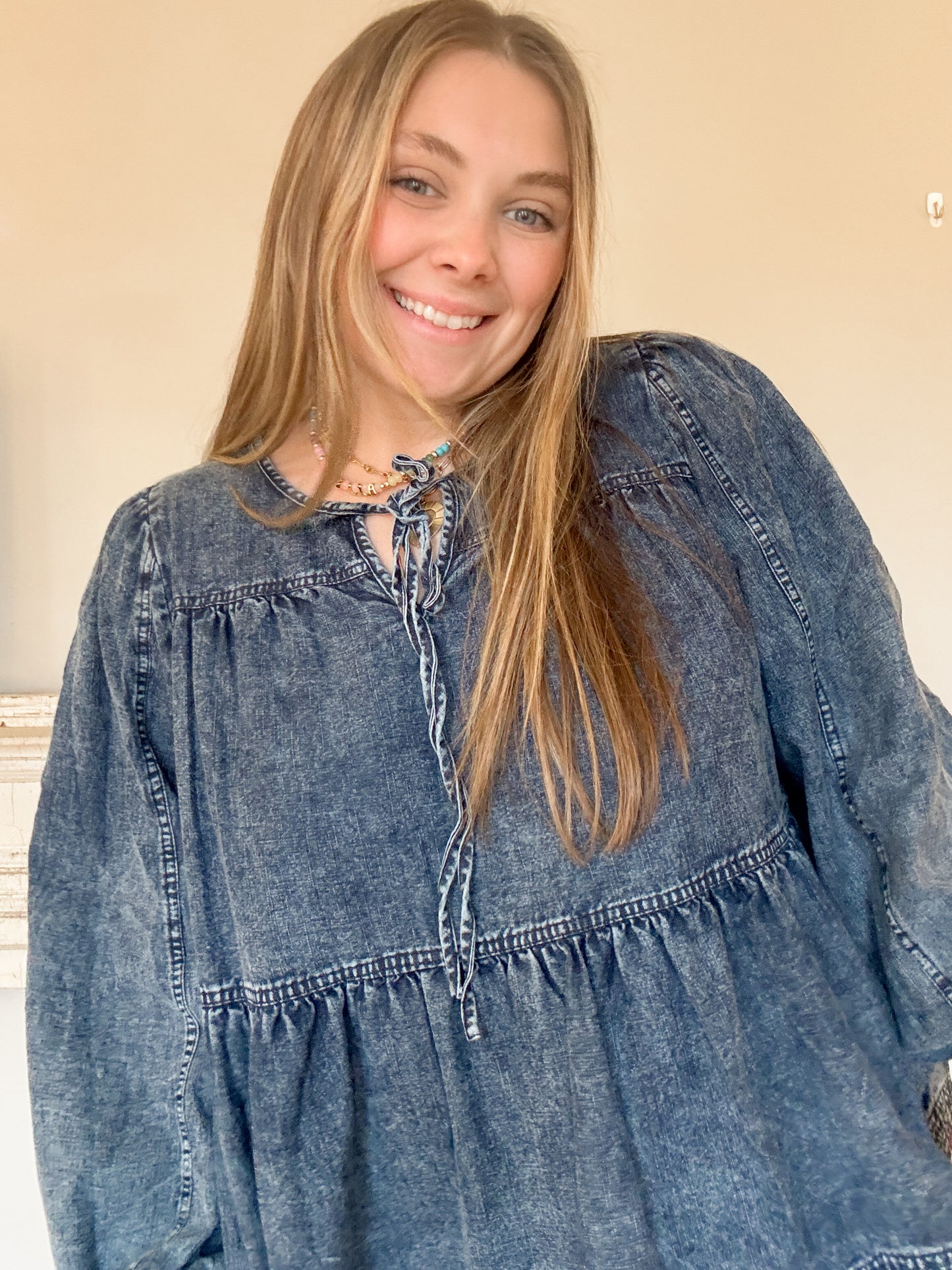 Forever Yours Denim Babydoll Blouse