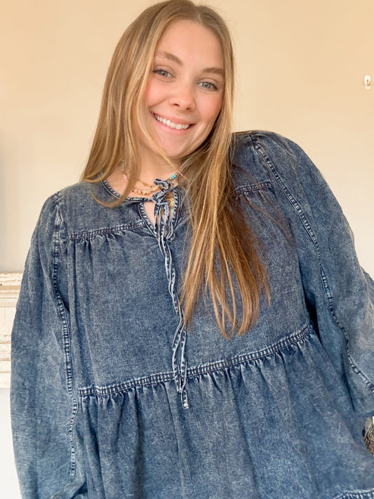 Forever Yours Denim Babydoll Blouse
