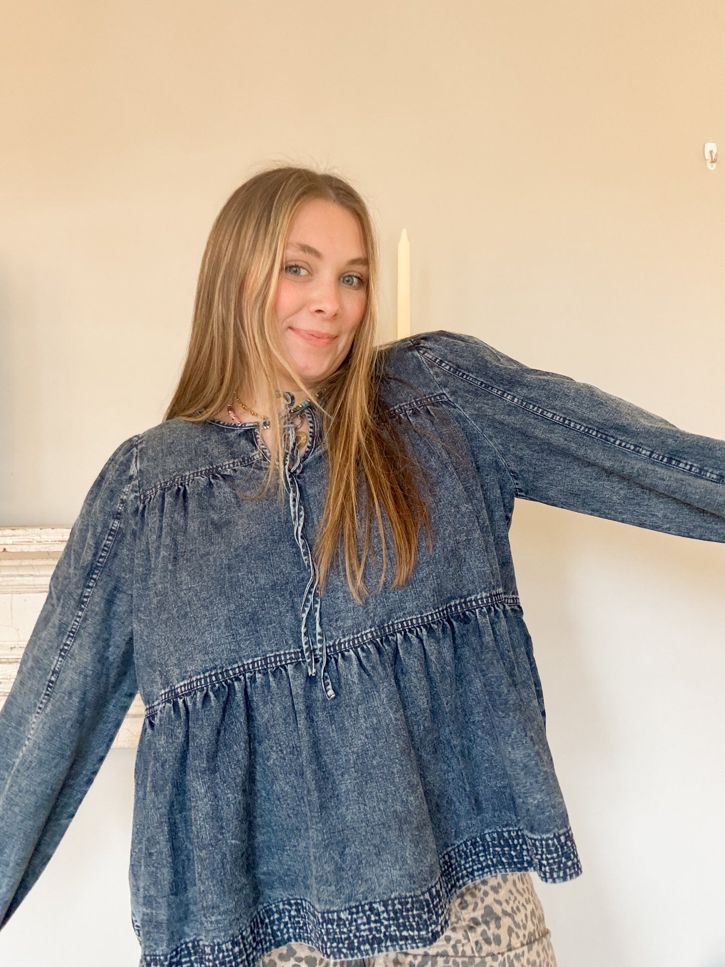 Forever Yours Denim Babydoll Blouse