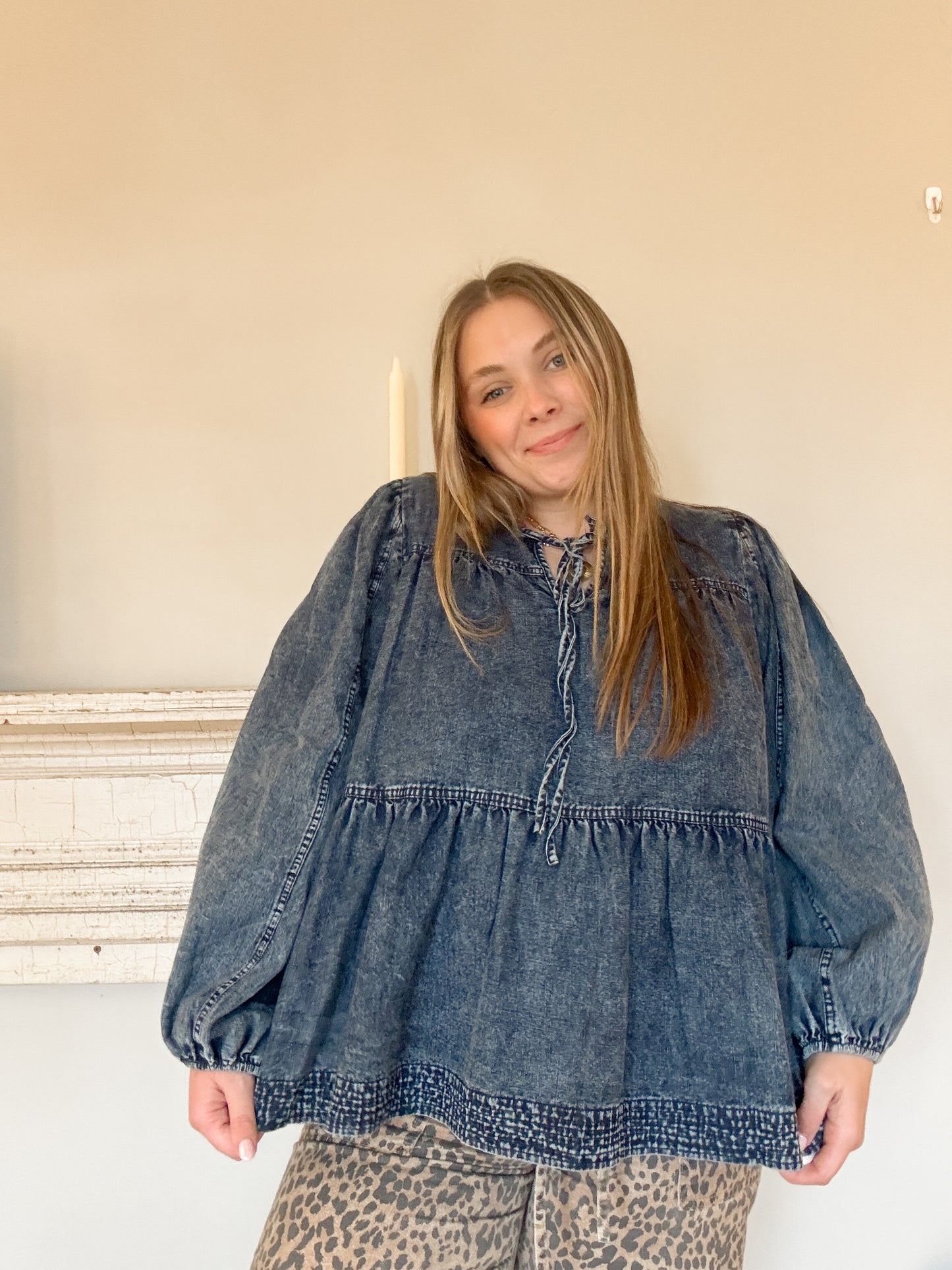 Forever Yours Denim Babydoll Blouse