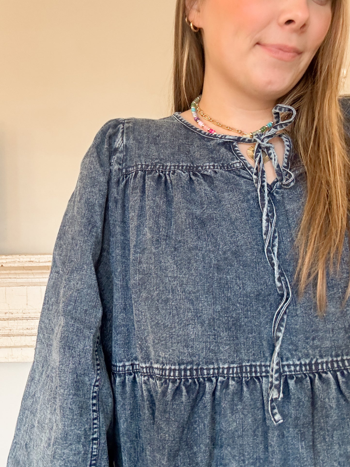 Forever Yours Denim Babydoll Blouse