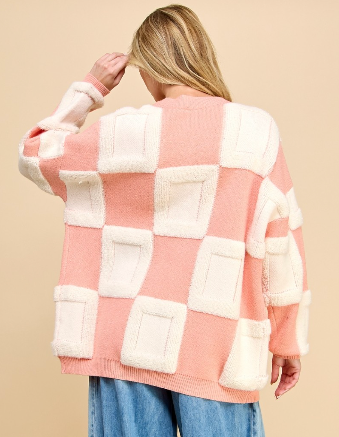 Square Chess Chunky Knit Cardigan